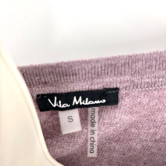 VILA MILANO PURPLE HEATHER PLEATED CHIFFON SLEEVE SWEATER - SMALL - Picture 4 of 4